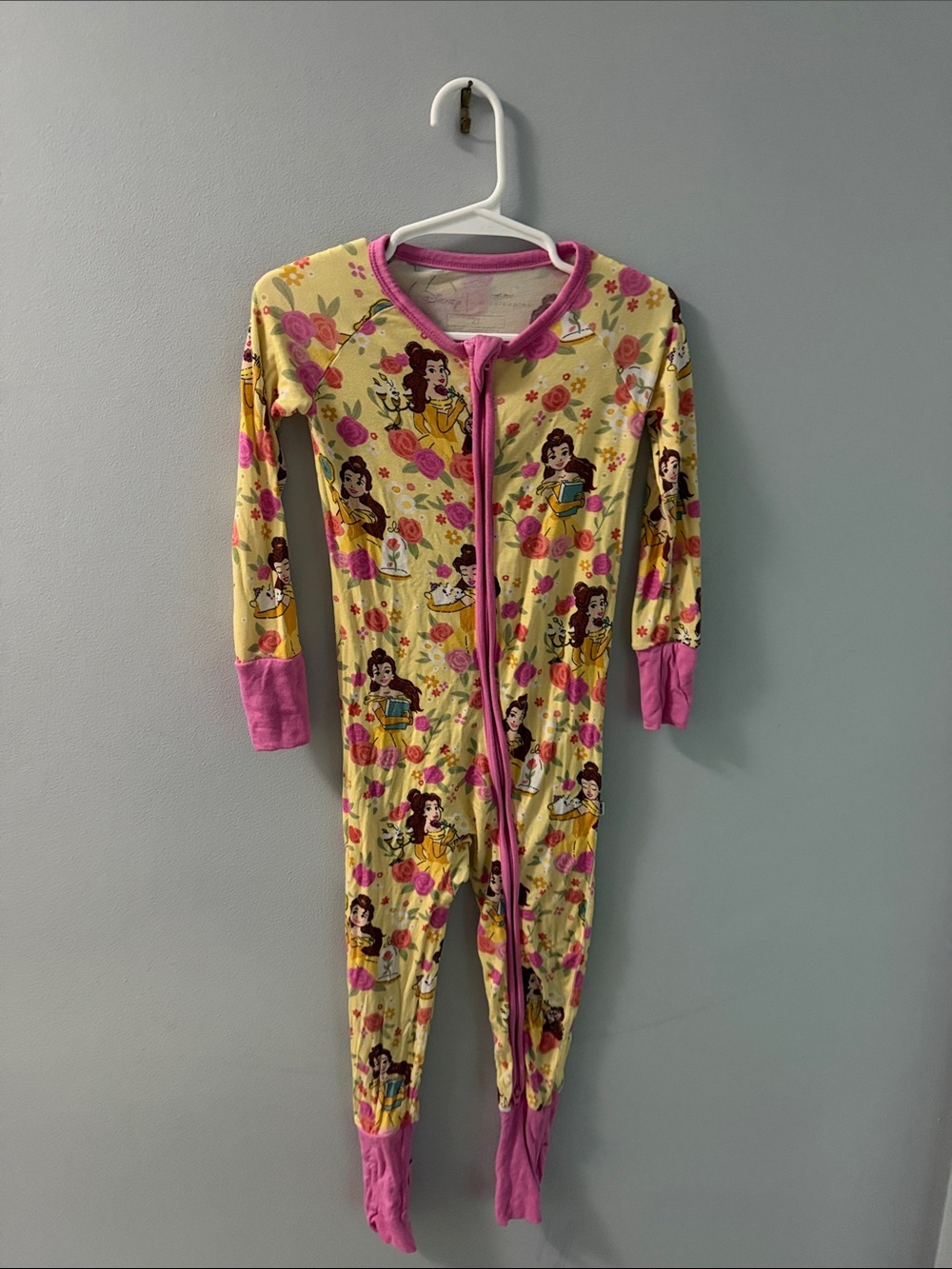 Disney Yellow & Pink Belle Princess Footed One-Piece